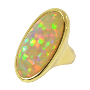 Silverhorn long opal and yellow gold ring