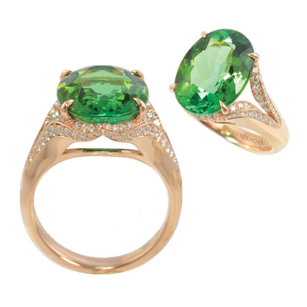 Silverhorn oval green tourmaline ring