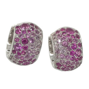 Silverhorn Jewelers huggie earrings set with pink sapphires and diamonds in white gold