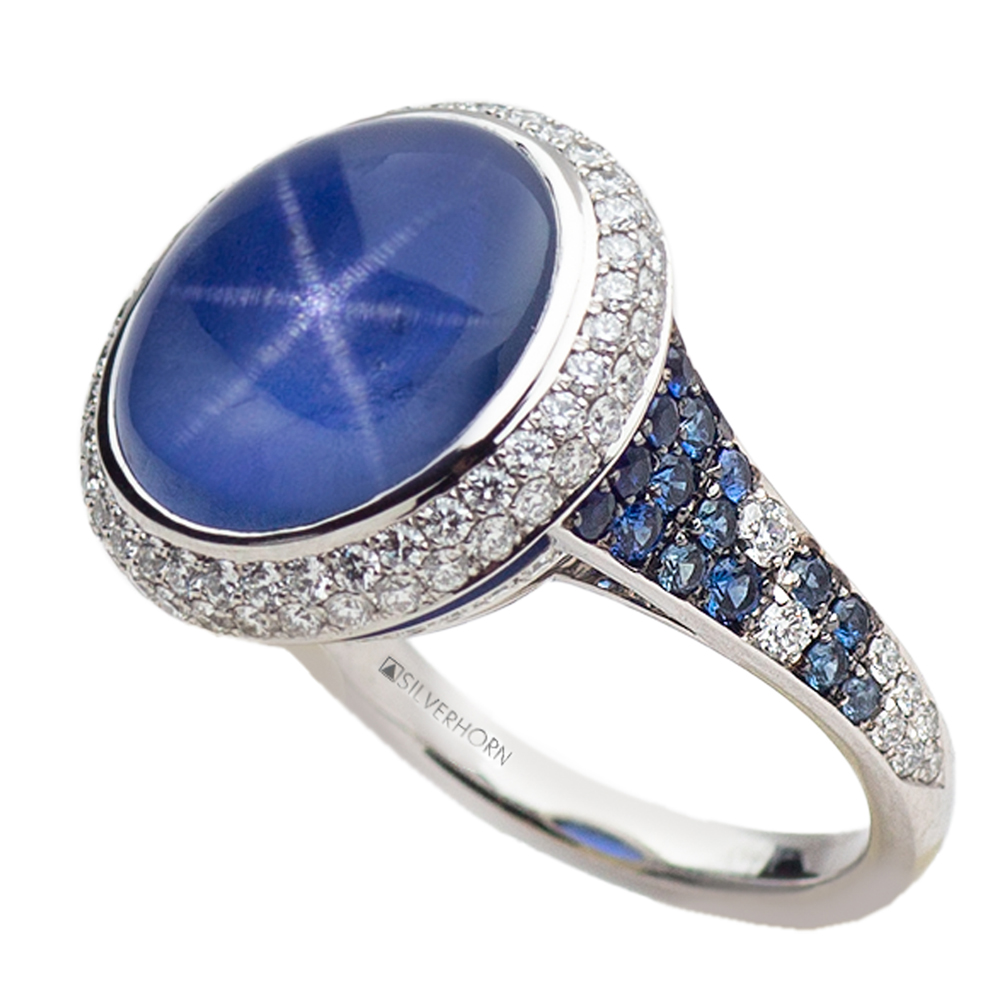 Vintage Round Cut Blue Star Sapphire Engagement Ring Set September Bir –  WILLWORK JEWELRY