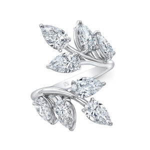 Silverhorn Jewelers Diamond branch ring featuring a collection of 8 matching pear shaped diamonds, 4.02 carats all GIA certified D-E color 18 karat white gold
