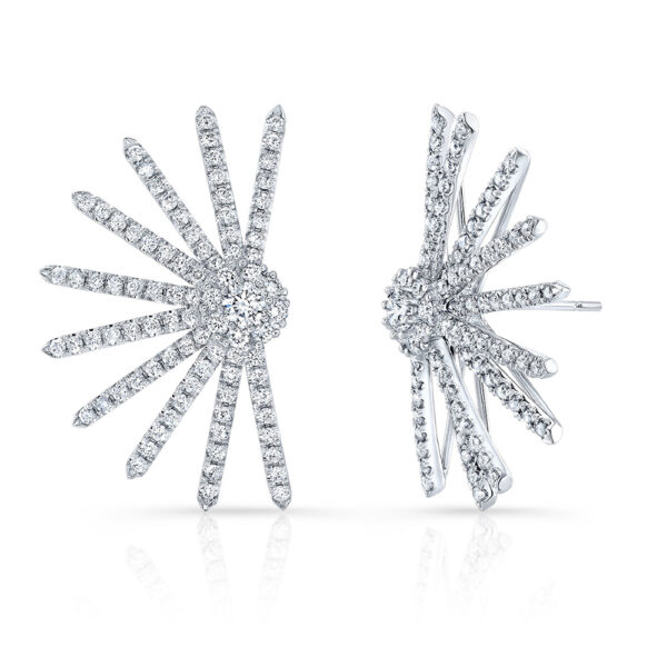 Silverhorn Jewelers Diamond earrings fashioned in an Aster Flower design 1.87 carats of diamonds in 18 karat white gold