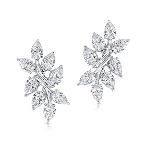 Silverhorn Jewelers Diamond leaf earrings with 16 pear shaped diamonds 3.15 carats