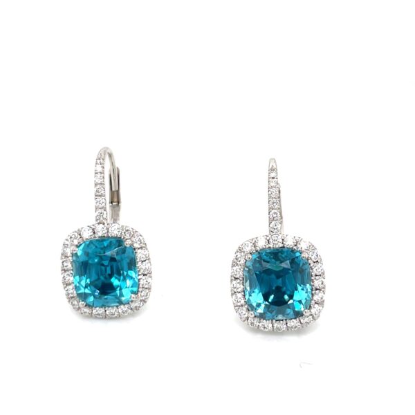 Blue Zircon and Diamond earrings