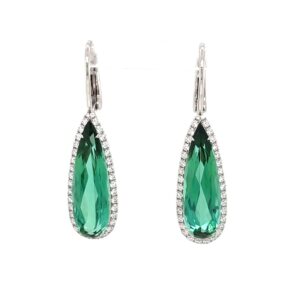 Green tourmaline and diamond drop earrings