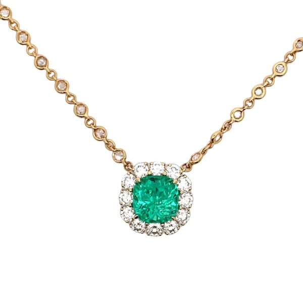 Emerald and diamond pendant in yellow gold