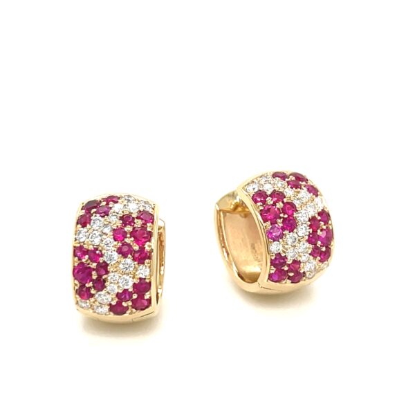 18 karat yellow gold earrings with rubies and diamonds