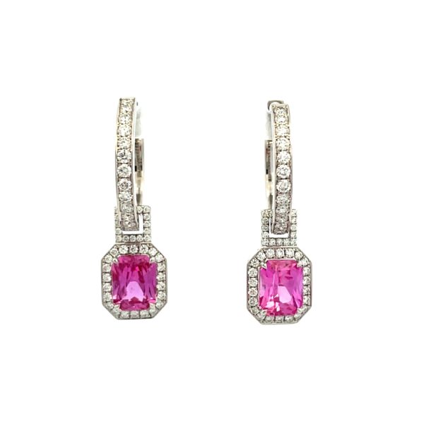 18 karat white gold detachable ear pendants with pink sapphires and diamonds
