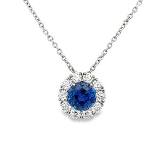 Blue Sapphire pendant made in platinum and 10 diamonds 1.18ctw.