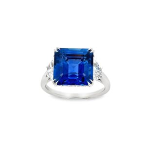 Rare Blue Sapphire unheated set in platinum and accented by diamonds